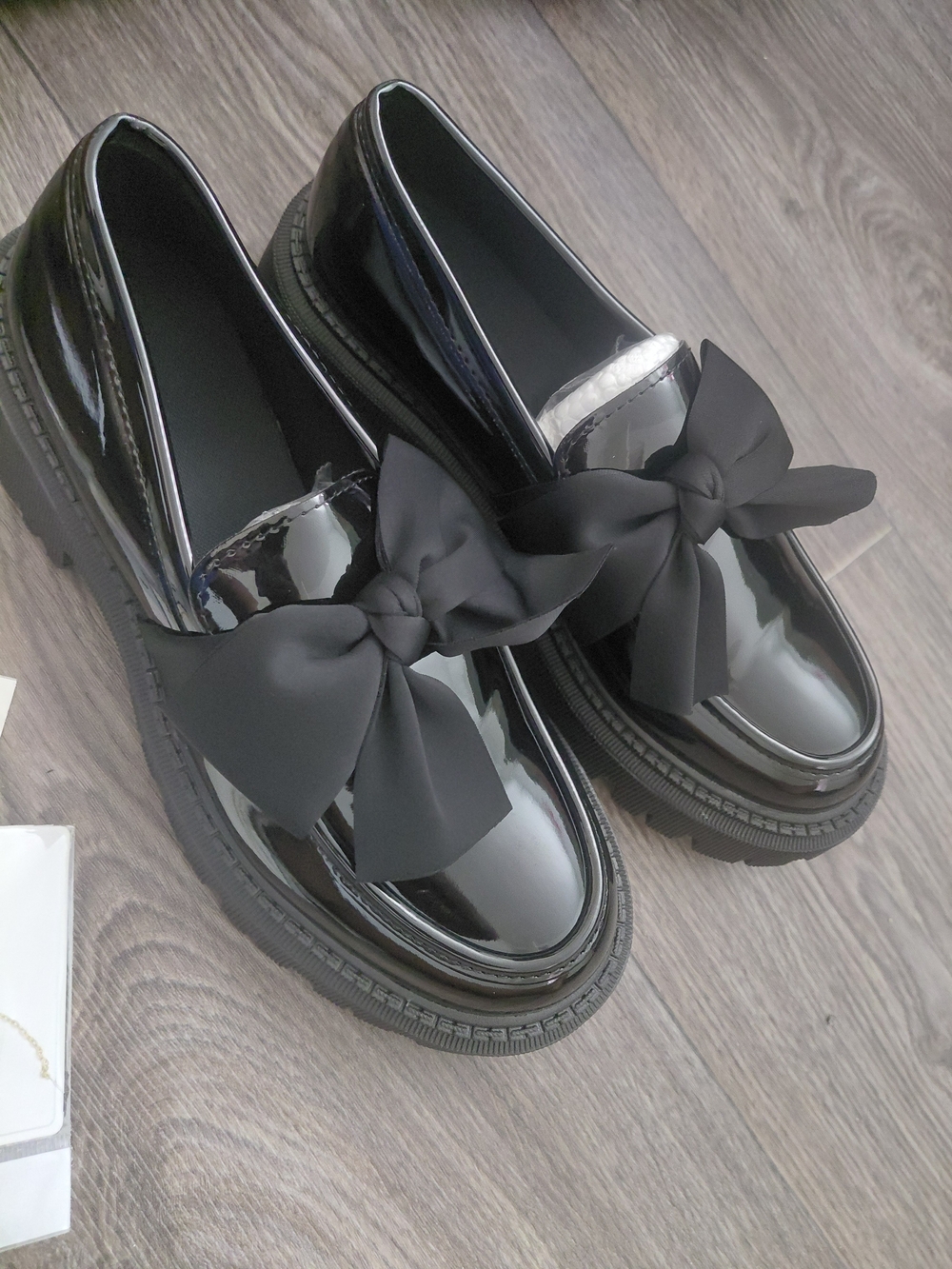 Patent Black Bow Loafers for Women